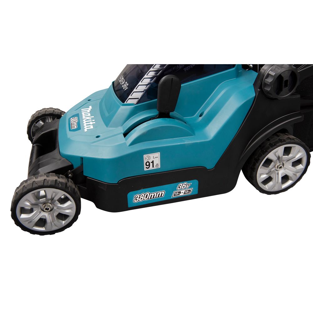 Аккумуляторная газонокосилка Makita LXT 2x18 В, 38 см, 40 л, с 2 АКБ 4 Ач и ЗУ, DLM382PM2