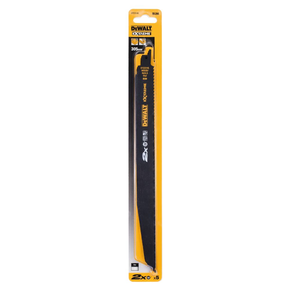 Полотно DEWALT DT2314L, по дереву с гвоздями для сабельных пил биметаллическое, BiM, 305 x 4.2 мм, S1210VF, 5 шт.