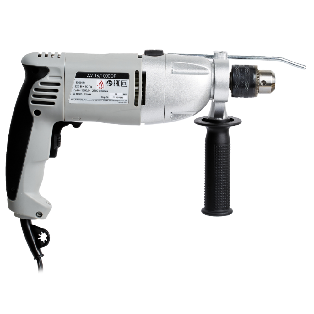 Ударная дрель ИНТЕРСКОЛ ДУ-16/1000ЭР, 1000 Вт, 2500 об/мин, 42000 уд/мин (57.1.3.00)