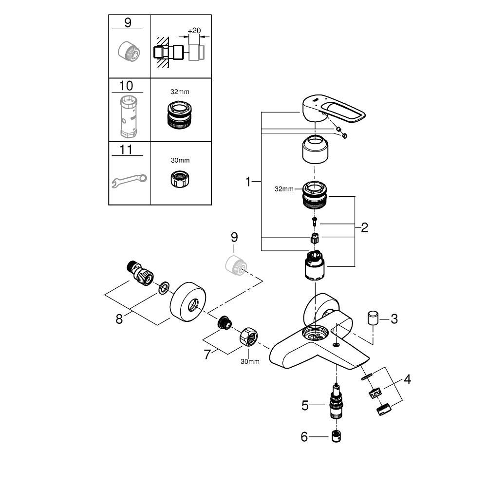 Смеситель для ванны GROHE GROHE Eurosmart, хром (25241003)