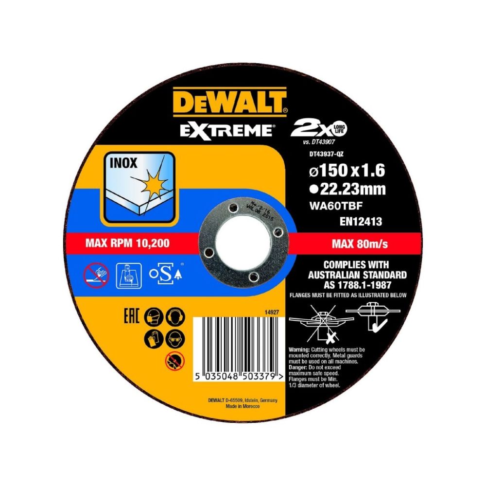 Круг отрезной по металлу EXTREME 150x22.2x1.6мм тип 41 DEWALT DT43937
