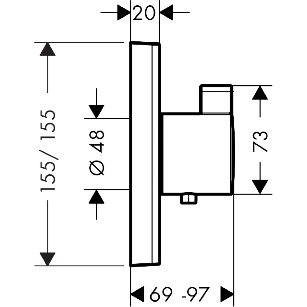 Внешняя часть термостата для душа hansgrohe ShowerSelect HighFlow скрытого монтажа 15760670, матовый черный