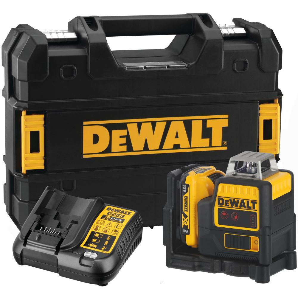 Аккумуляторный лазерный нивелир DEWALT DCE0811D1R, 12 В, красный луч, 20 м, с АКБ 2 Ач и ЗУ, в кейсе TSTAK (DCE0811D1R-QW)