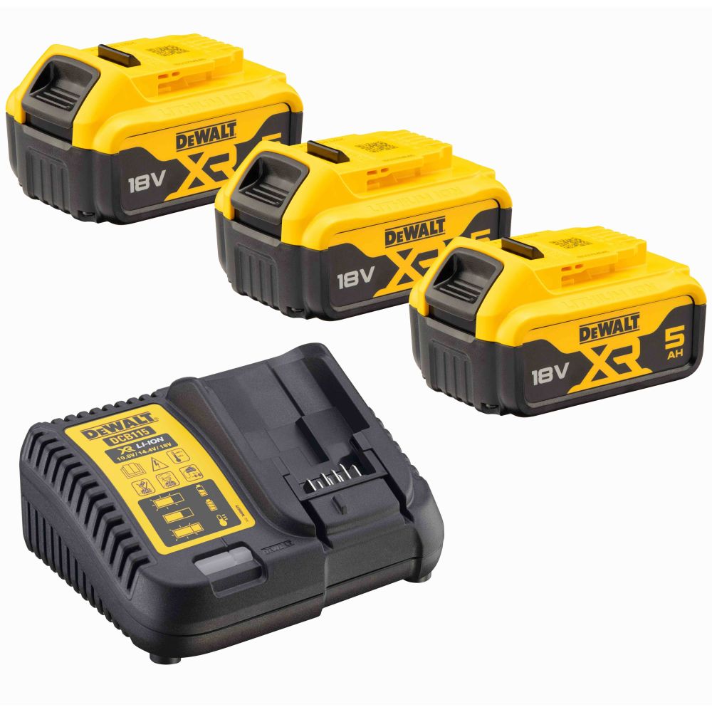 Набор DEWALT: 3 АКБ DCB184, Li-Ion, 18 В, 5 Ач и зарядное устройство DCB115, 12/14.4/18 В, 4 A (DCB115P3)