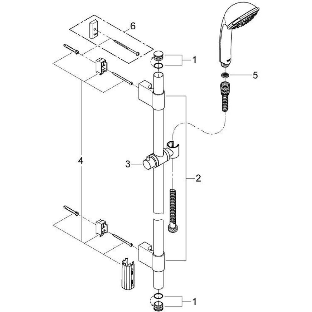 Душевой гарнитур GROHE Relexa Massage 100, 4 режима струи, душевая штанга 600 мм, 7.5 л/мин, хром (28945000)
