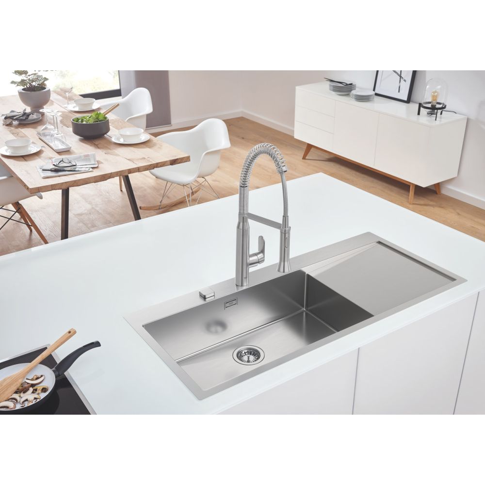 Мойка GROHE K1000 80-S 116/52 1.0 с корзинчатым вентилем, нержавеющая сталь (31581SD1)