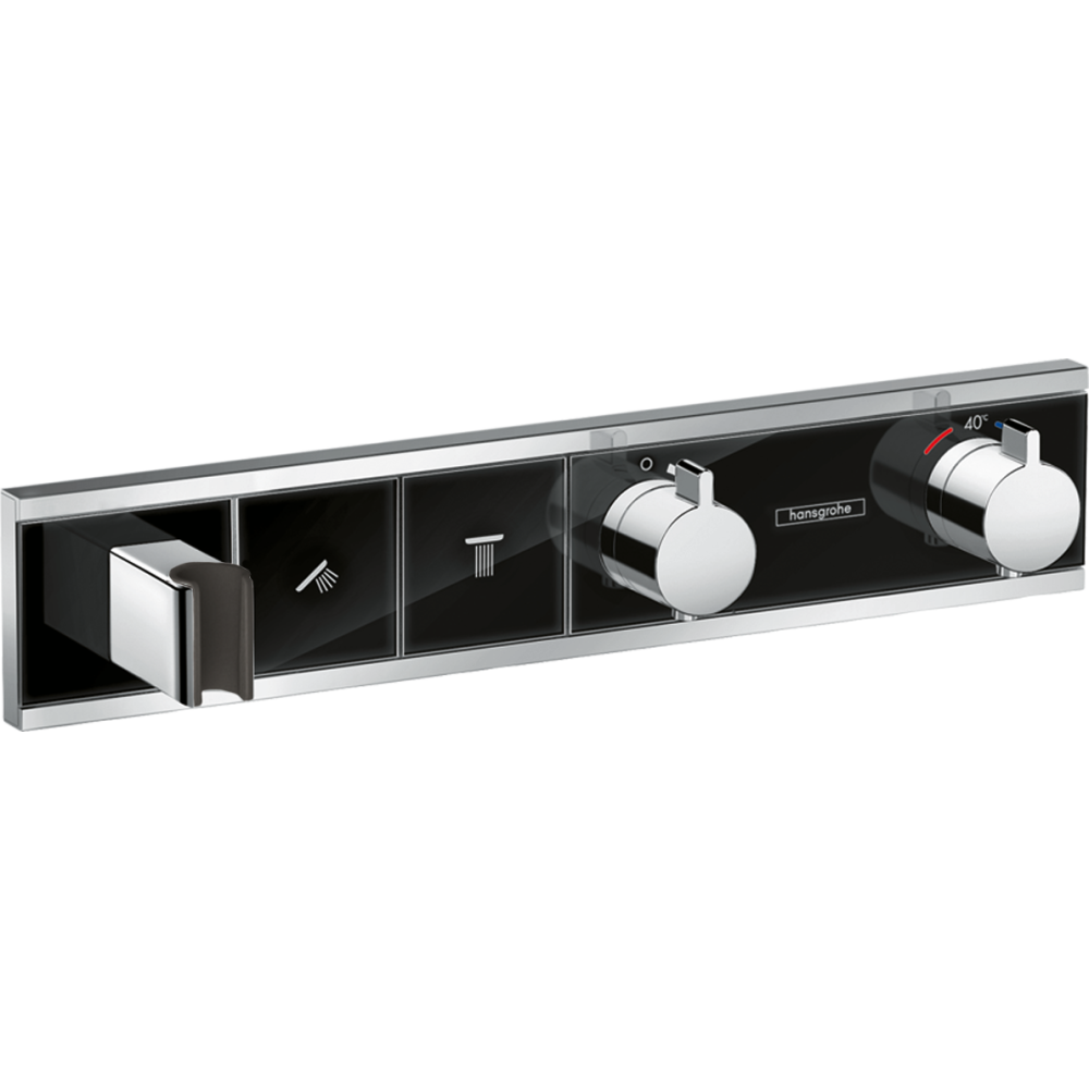Внешняя часть термостата для душа hansgrohe RainSelect скрытого монтажа на 2 потребителя 15355600, черный/хром