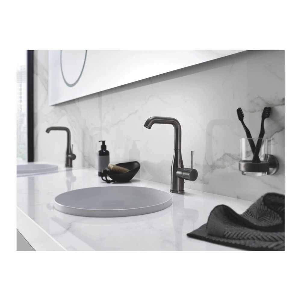 Смеситель для раковины GROHE Essence с донным клапаном, L-size, темный графит матовый (32628AL1)