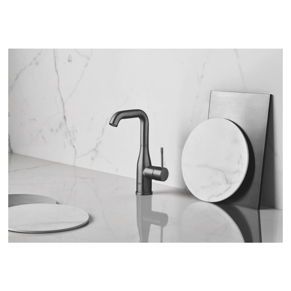 Смеситель для раковины GROHE Essence с донным клапаном, L-size, темный графит матовый (32628AL1)