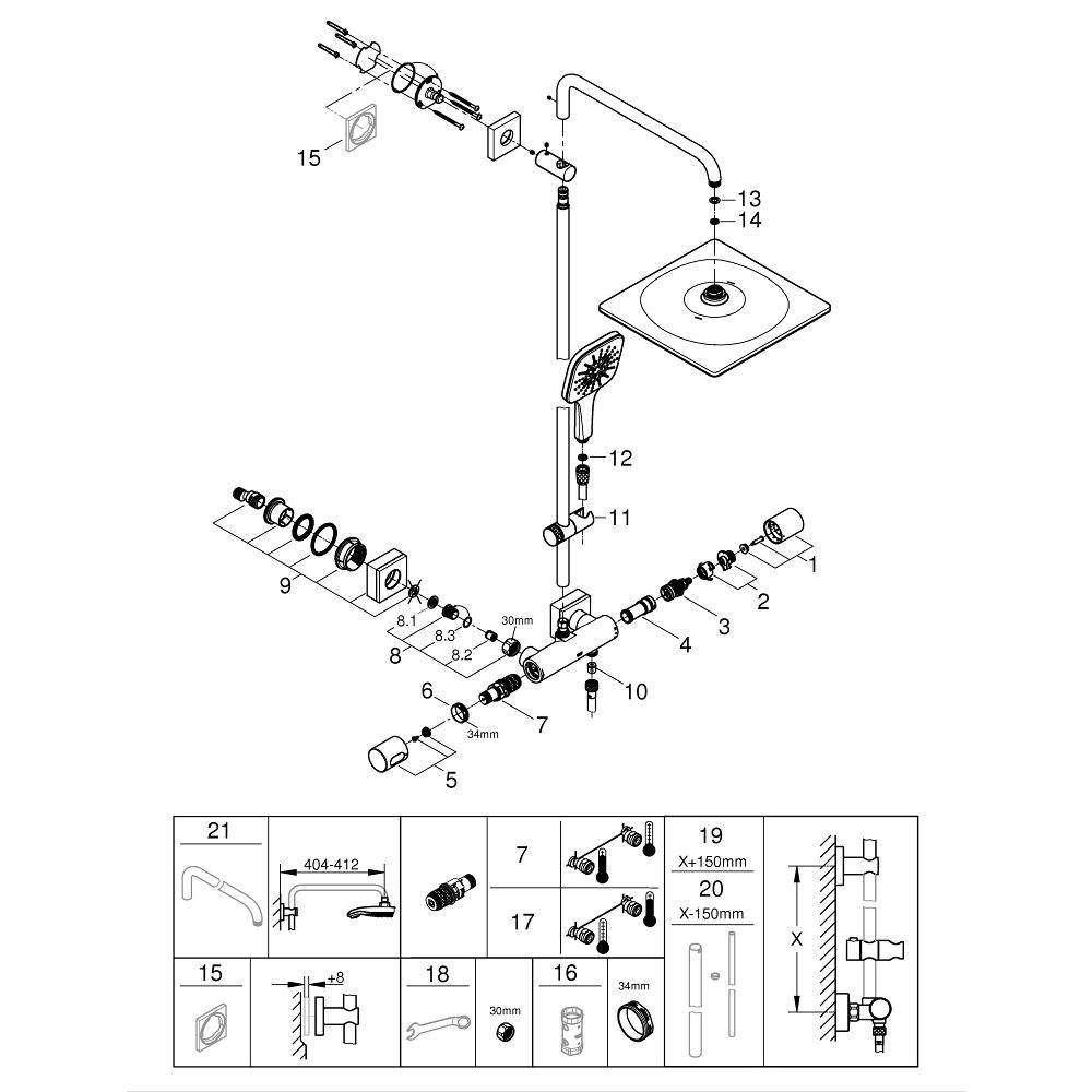 Душевая система GROHE Rainshower SmartActive 310 Cube с термостатом для душа, суперсталь (26837DC0)