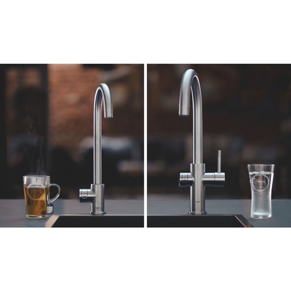 Смеситель для кухонной мойки GROHE Blue Home с системой фильтрации, охлаждения и газирования воды, суперсталь (31455DC0)