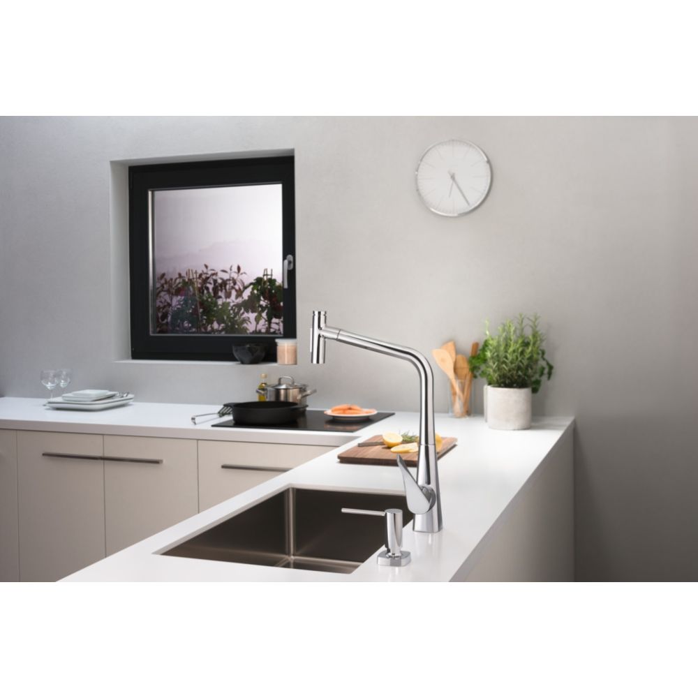Смеситель для кухонной мойки hansgrohe Metris Select M71 320, с вытяжным душем 2jet, sBox 73816800, под сталь