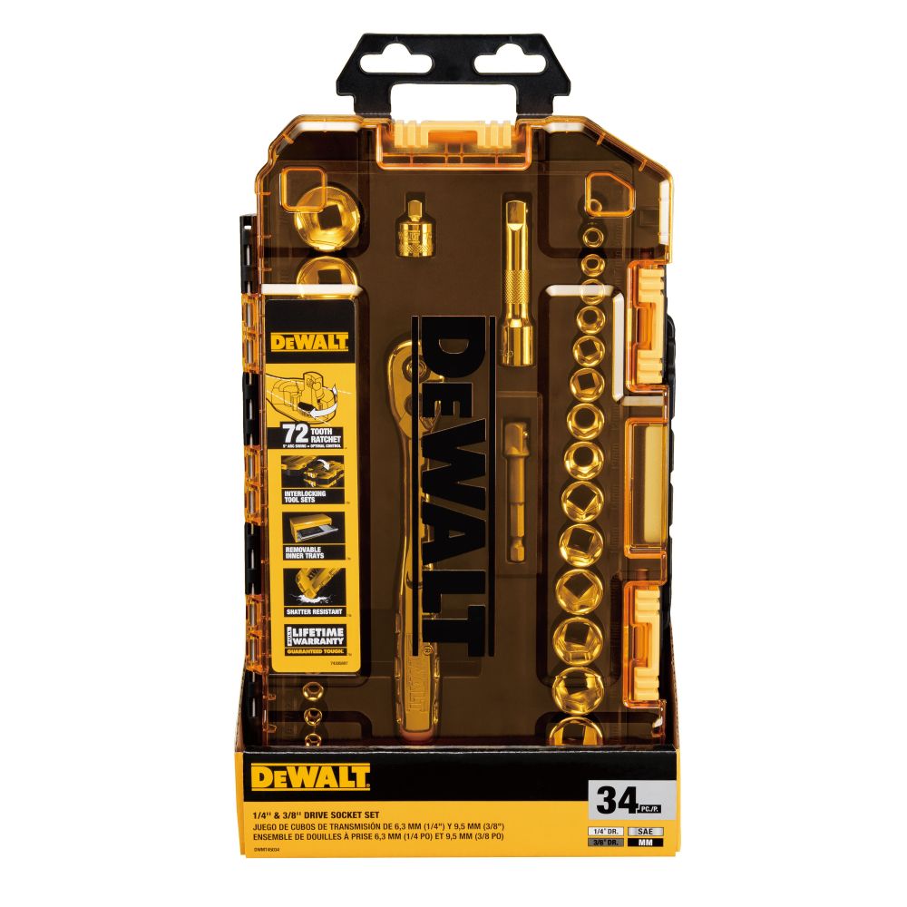 Набор торцевых головок DEWALT DWMT45034-0, 1/4-3/8", 4-22 мм, 34 шт., в кейсе
