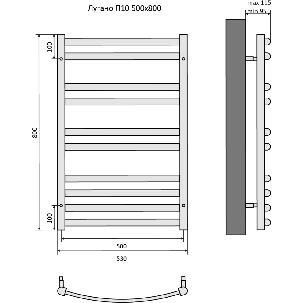 Полотенцесушитель водяной Aquatek Лугано П10 500x800, хром AQ DOC1080CH