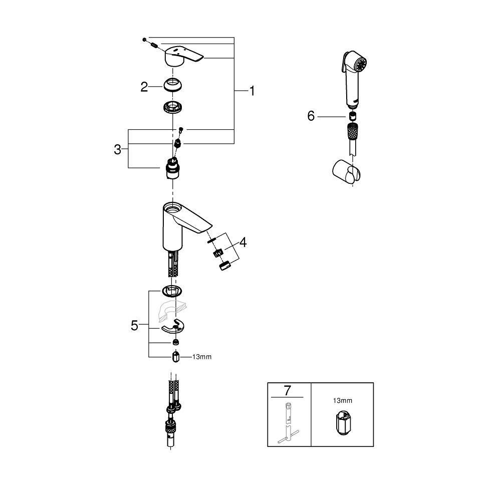 Смеситель для раковины GROHE Eurosmart с гигиеническим душем, S-size, хром (23124003)