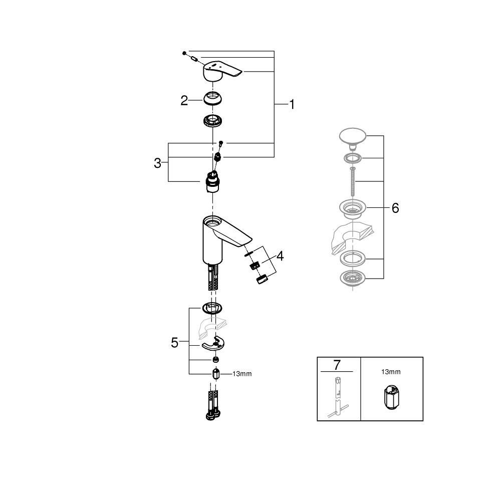 Смеситель для раковины GROHE Eurosmart, S-size, хром (23974003)