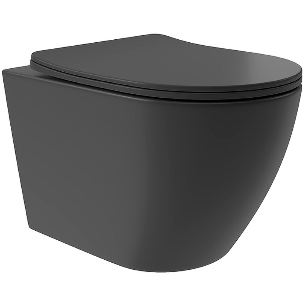Унитаз подвесной Aqueduto OVO Plus 520*365 безободковый, сиденье с микролифтом, черный матовый (OVOT0240)
