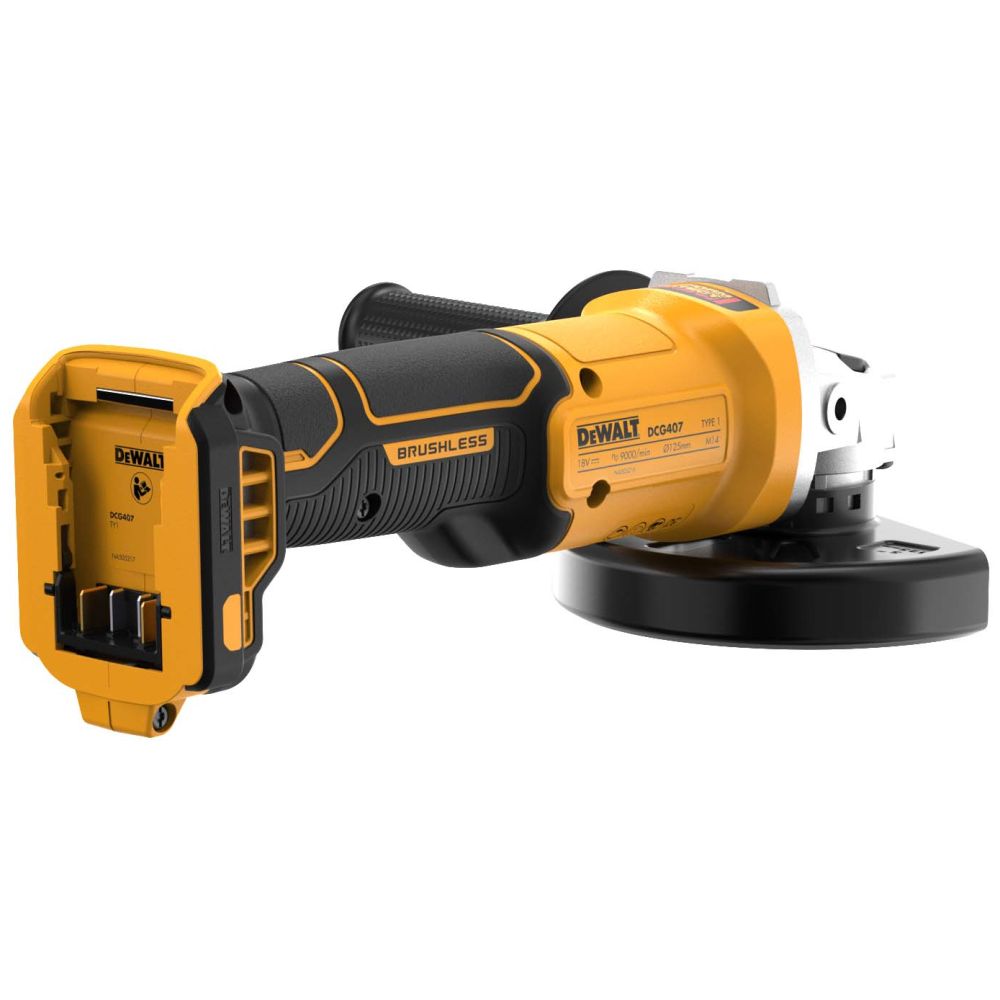 Аккумуляторная угловая шлифмашина DEWALT DCG407M1T, 18 В, 125 мм, 9000 об/мин, с 1 АКБ 4 Ач и ЗУ, в кейсе TSTAK (DCG407M1T-QW)