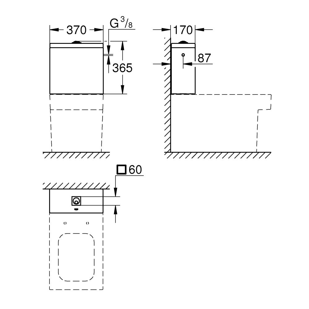 Смывной бачок для унитаза GROHE Cube Ceramic, наполнение сбоку, альпин-белый (39489000)