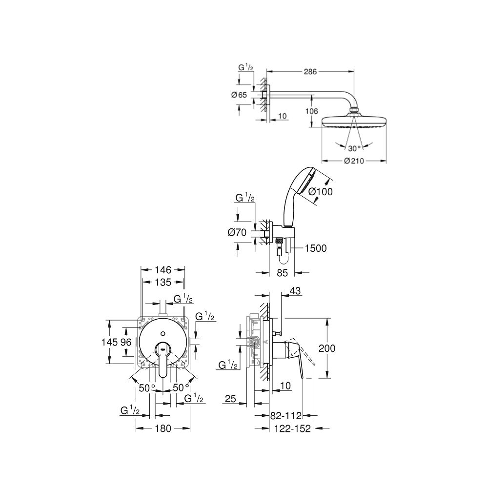 Душевая система GROHE Get со смесителем для душа, хром (25220001)