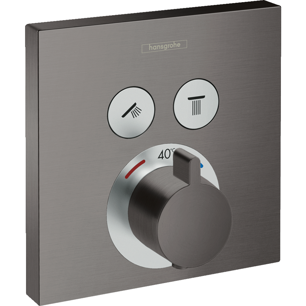 Внешняя часть термостата для душа hansgrohe ShowerSelect скрытого монтажа на 2 потребителя 15763340, шлифованный черный хром