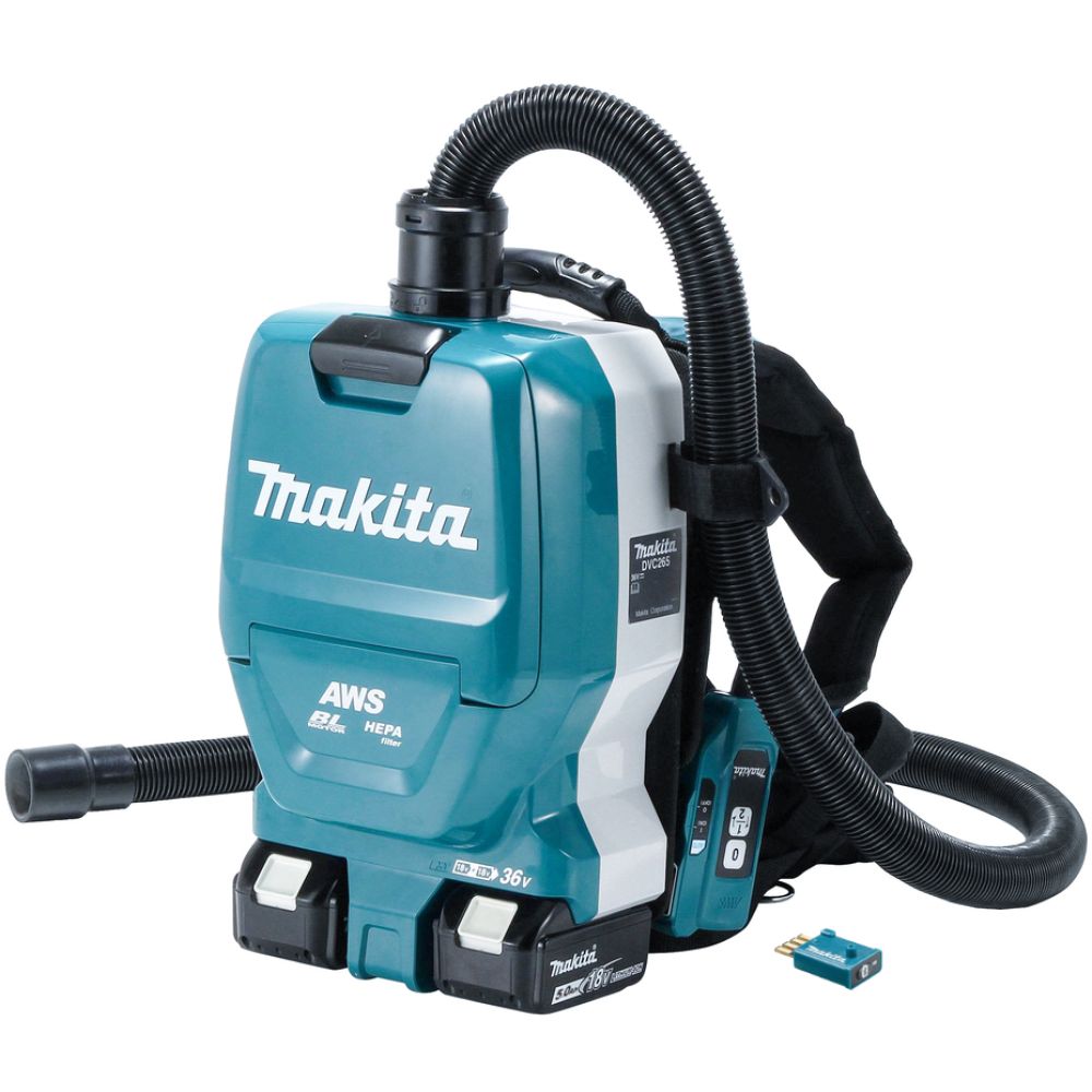 Аккумуляторный ранцевый пылесос Makita DVC265, 2x18 В, 2 л, с 2 АКБ 5 Ач, без ЗУ (DUST-KITM16)