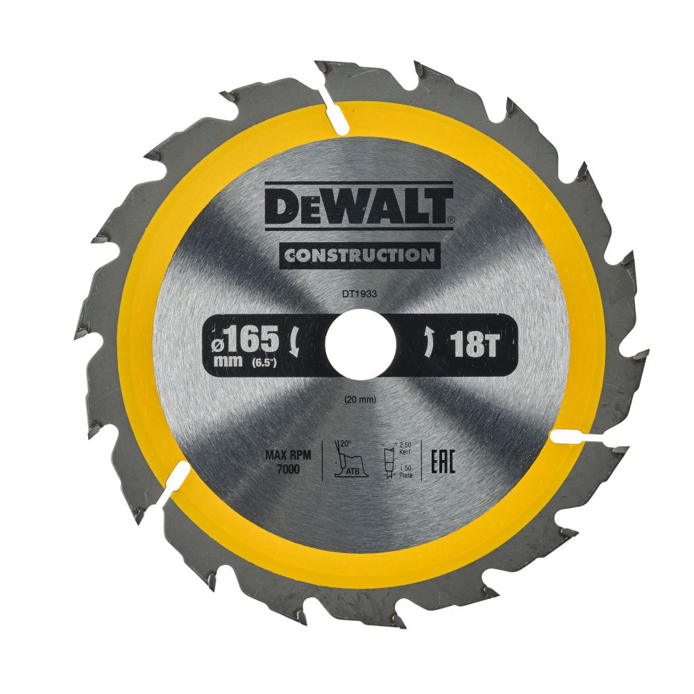 Диск пильный по дереву DEWALT CONSTRUCTION, 165х20х1.5 мм (DT1933-QZ)