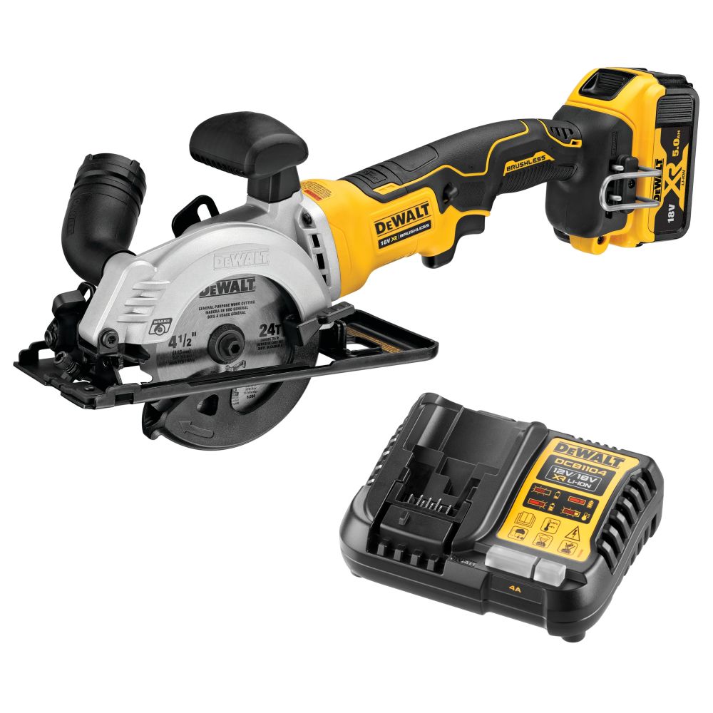 Аккумуляторная дисковая пила DEWALT DCS571P1, 18 В, 115 мм, 4500 об/мин, с АКБ 5 Ач и ЗУ (DCS571P1N-XJ)