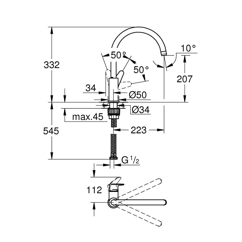 Смеситель для кухни GROHE BauCurve, хром (31231001)