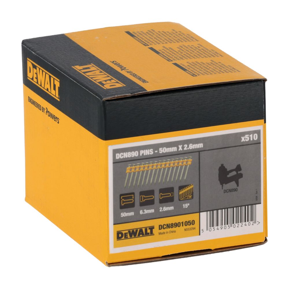Гвозди DEWALT DCN8901050, для DCN890 по бетону, (Желтые) 2.6 x 50, оцинкованные, 510 шт./пачка