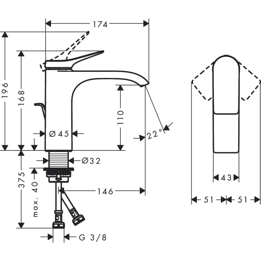 Смеситель для раковины hansgrohe Vivenis 110 со сливным гарнитуром 75020000, хром