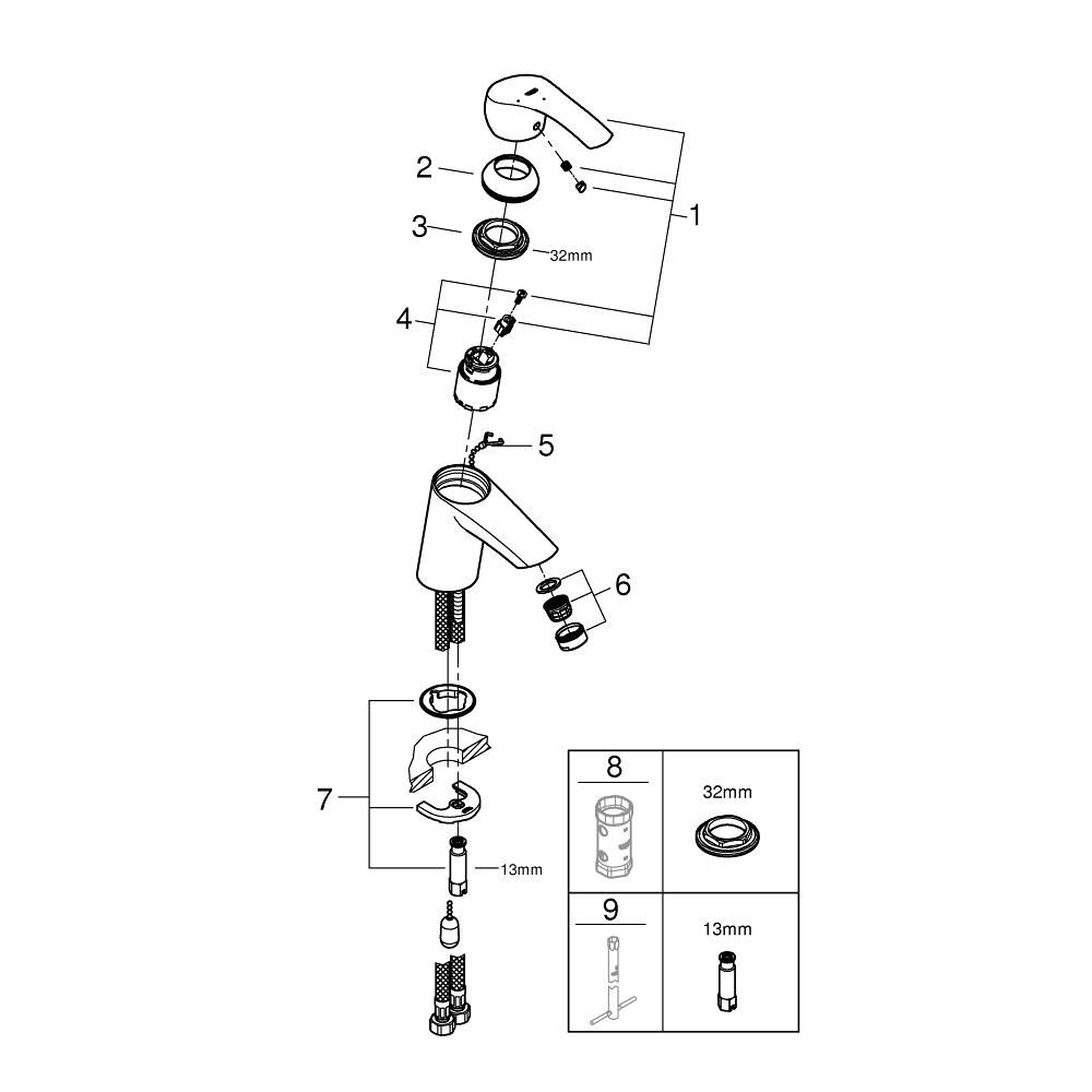 Смеситель для раковины GROHE Eurosmart, S-size, хром (23372002)