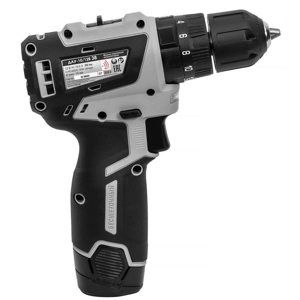 Дрель-шуруповерт ИНТЕРСКОЛ МиниМАКС ДАУ-10/12В, 12 В, 1450 об/мин, 25500 уд/мин, с 2 АКБ 2.5 Ач и ЗУ, в кейсе (767.2.2.45)