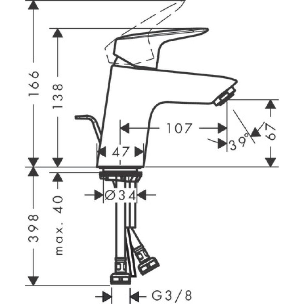 Смеситель для раковины hansgrohe Logis 70 LowFlow, со сливным гарнитуром 71078000, хром
