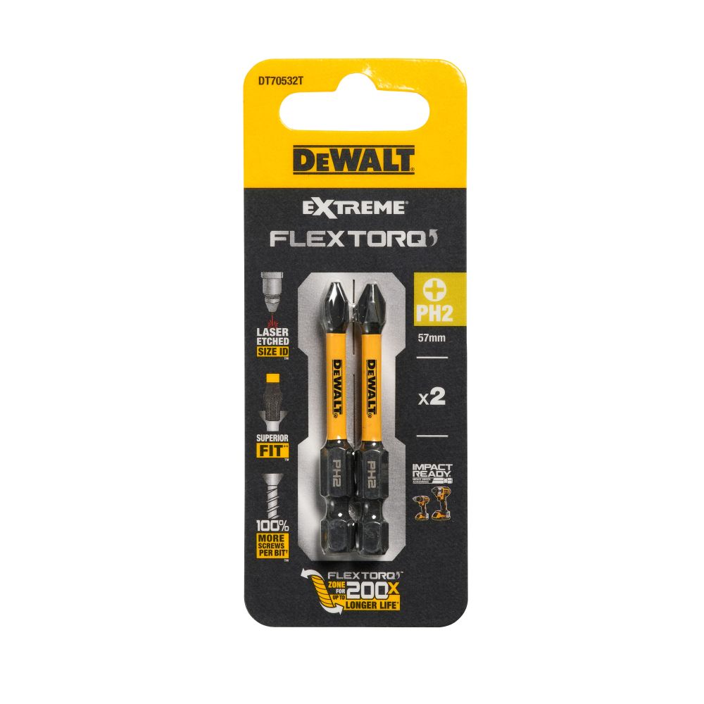 Бита DEWALT PH2, 57 мм, HEX, 2 шт. (DT70532T-QZ)