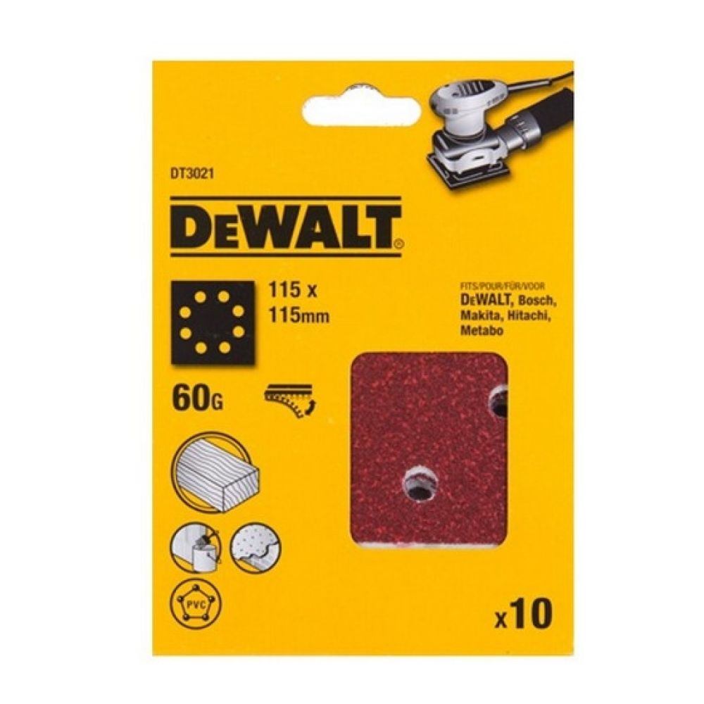 Шлифлисты перфорированные DEWALT DT3021, 115 x 115 мм, 60G, 10 шт.