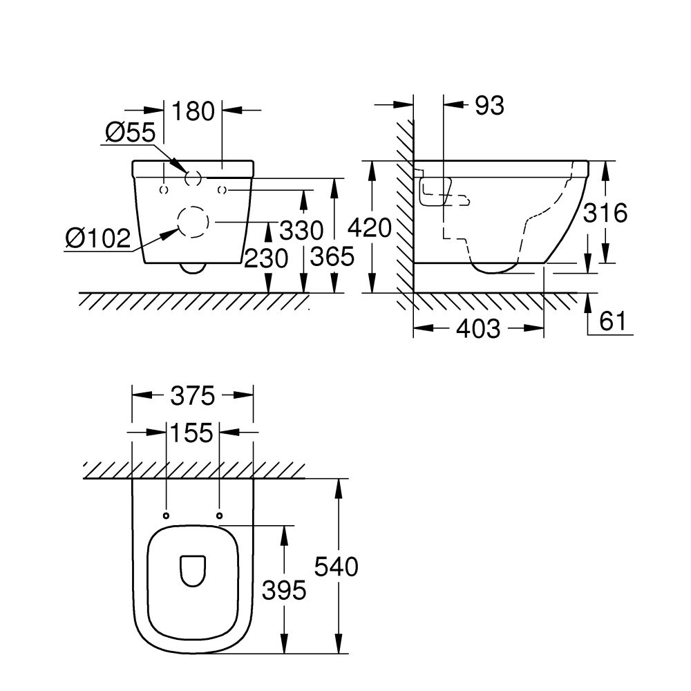 Унитаз GROHE Euro Ceramic подвесной, альпин-белый (39538000)