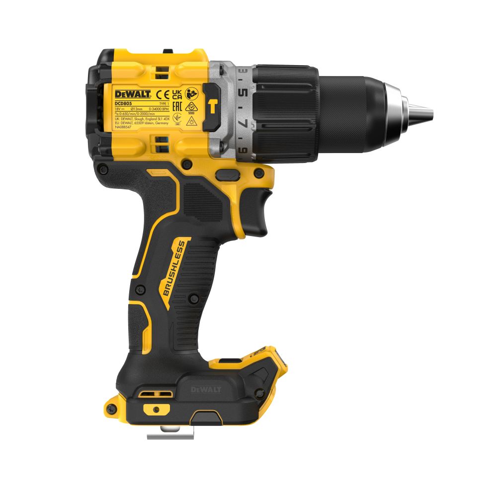 Ударная дрель-шуруповерт DEWALT DCD805P2T, 18 В, 2000 об/мин, 34000 уд/мин, с 2 АКБ 5 Ач и ЗУ, в кейсе TSTAK (DCD805P2T-QW)