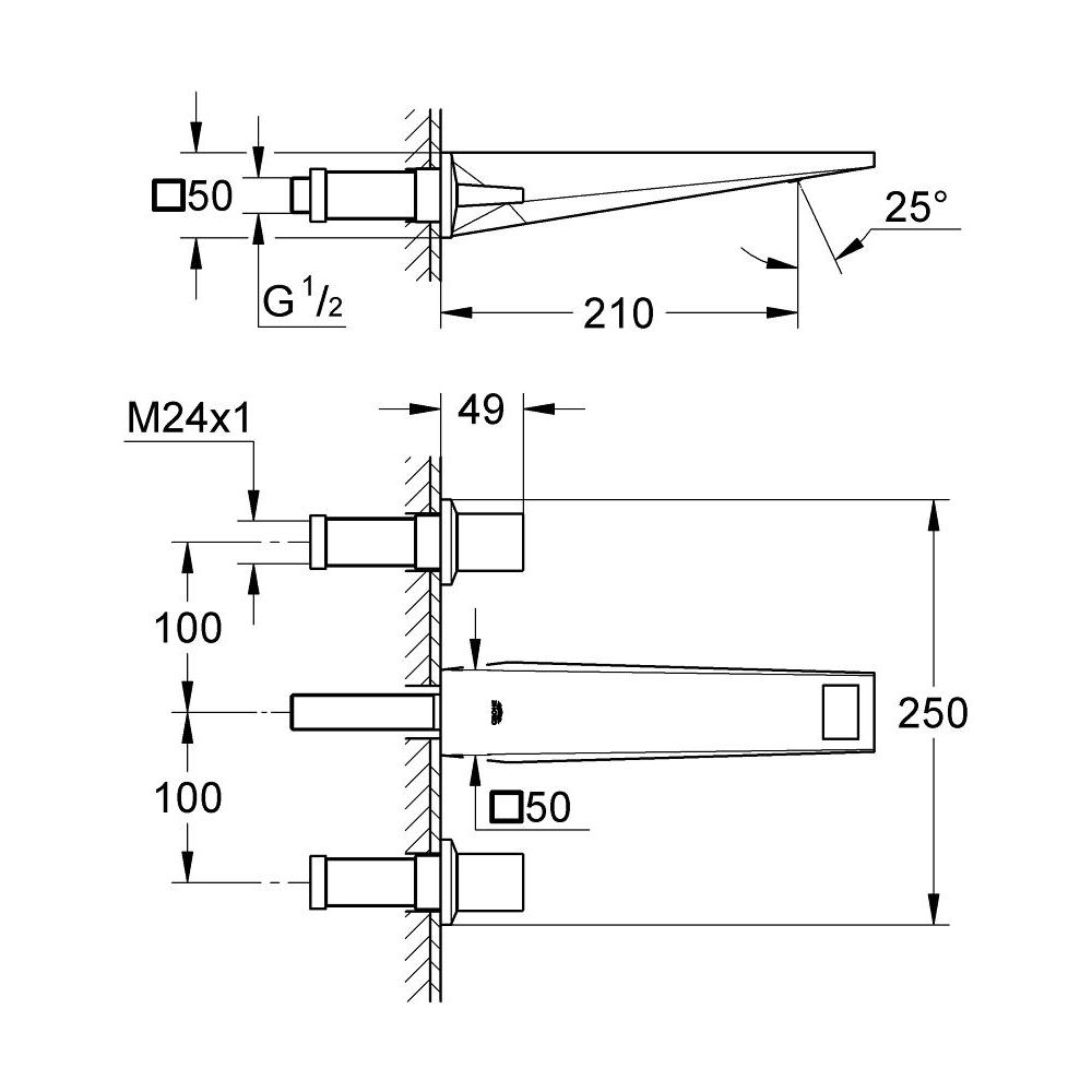 Внешняя часть смесителя для раковины GROHE Allure Brilliant на 3 отверстия, вынос 210 мм, хром (20348000)