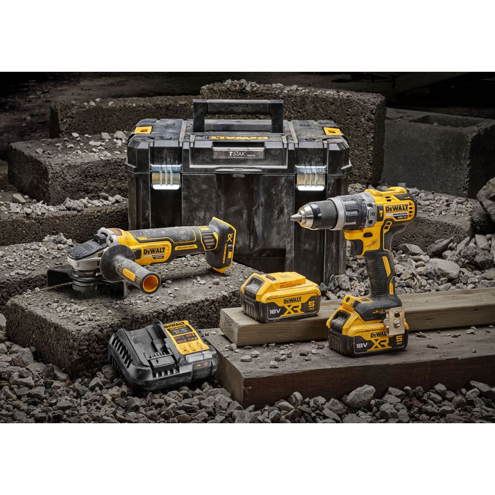 Аккумуляторный набор DEWALT DCK2080P2T, 18 В: дрель-шуруповерт DCD796 + УШМ DCG405, с 2 АКБ 5 Ач и ЗУ, в кейсе TSTAK