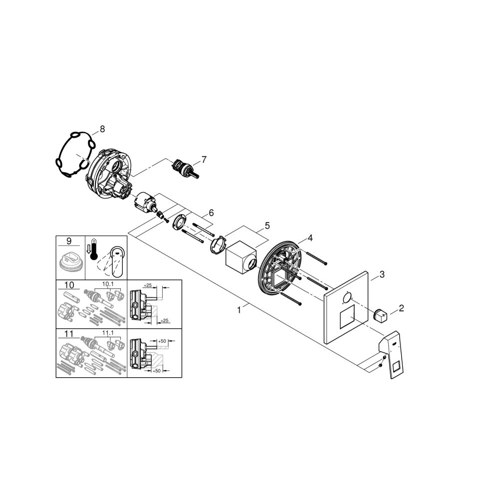 Внешняя часть смесителя для ванны GROHE Eurocube с переключателем на 3 положения, хром (24094000)