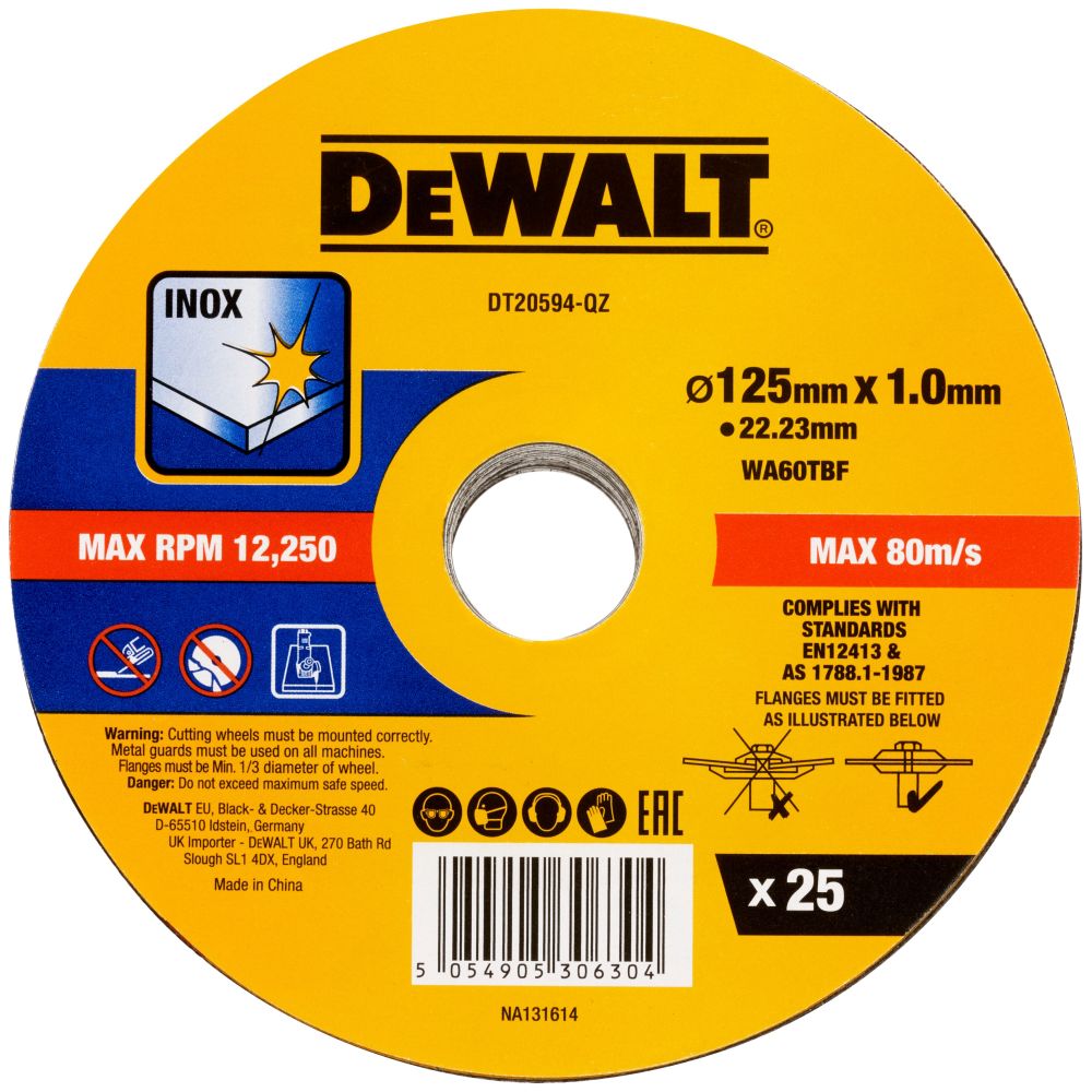 Диск отрезной DEWALT DT20594, по металлу, 125х22.23х1 мм, 25 шт. (DT20594-QZ)