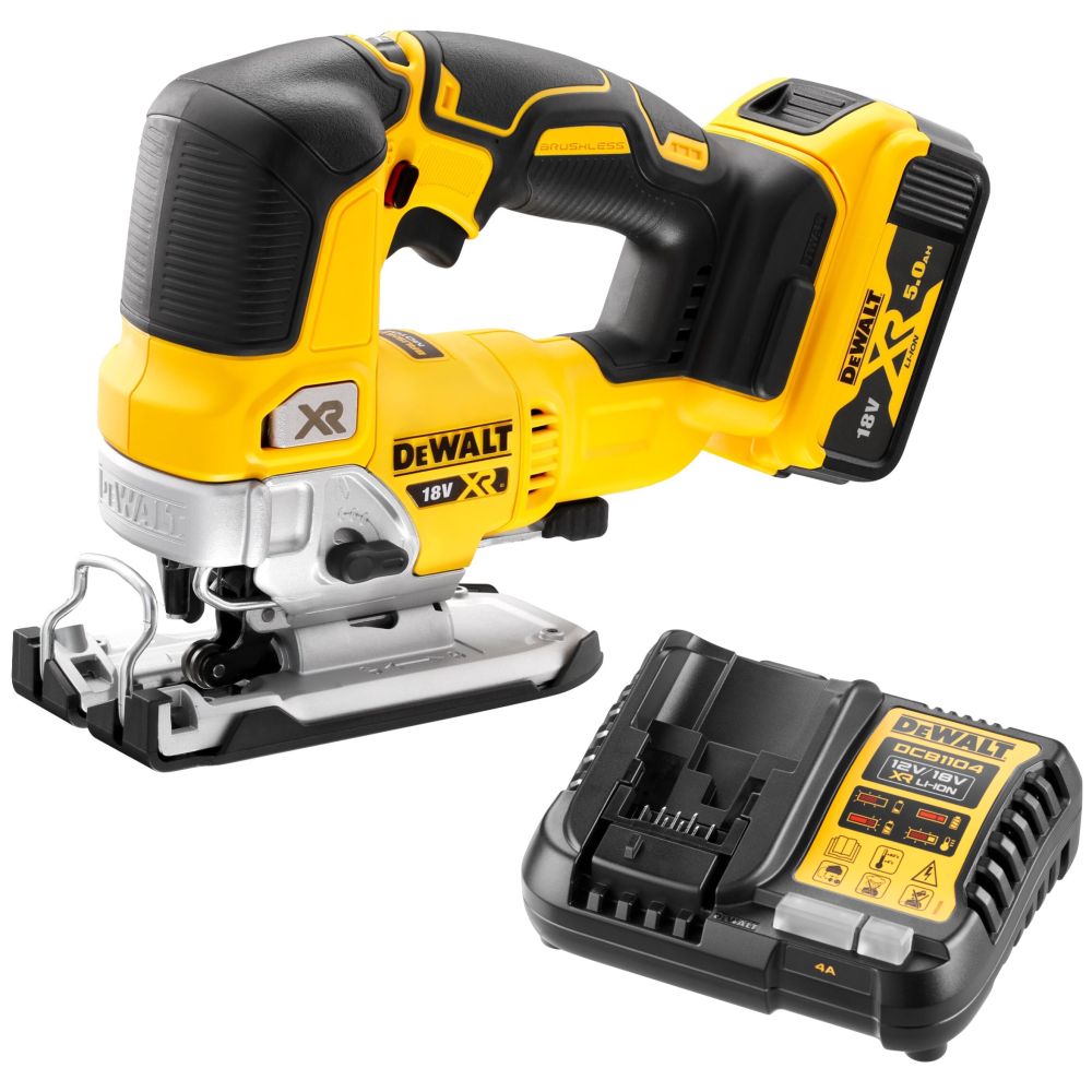 Аккумуляторный лобзик DEWALT DCS334P1, 18 В, 3200 ход/мин, 26 мм, с АКБ 5 Ач и ЗУ (DCS334P1N-XJ)