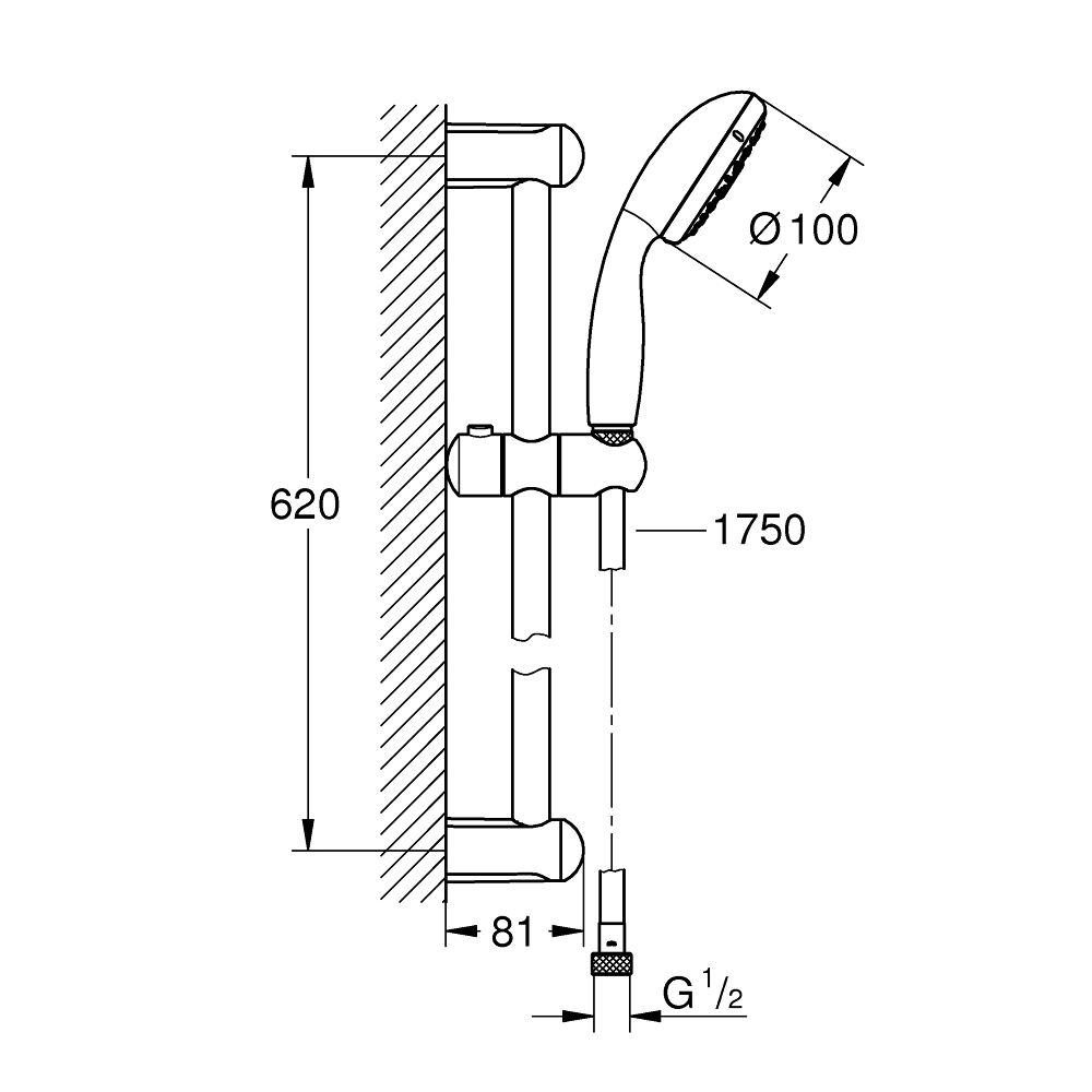 Душевой гарнитур GROHE Tempesta 100, 4 режима струи, душевая штанга 600 мм, 9,5 л/мин, хром (27795001)