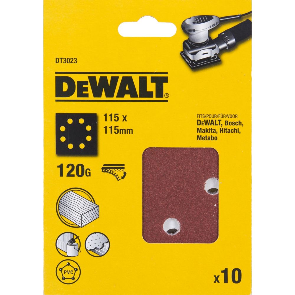 Шлифлисты перфорированные DEWALT DT3023, 115 x 115 мм, 120G, 10 шт.