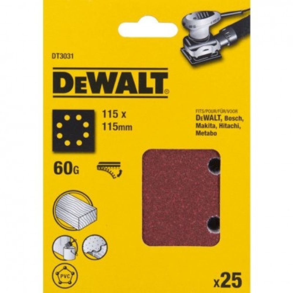 Шлифлисты перфорированные DEWALT DT3031, 115 x 115 мм, 60G, 25 шт.