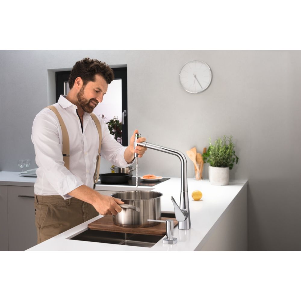 Смеситель для кухонной мойки hansgrohe Metris Select M71 320, с вытяжным душем 2jet, sBox 73816800, под сталь
