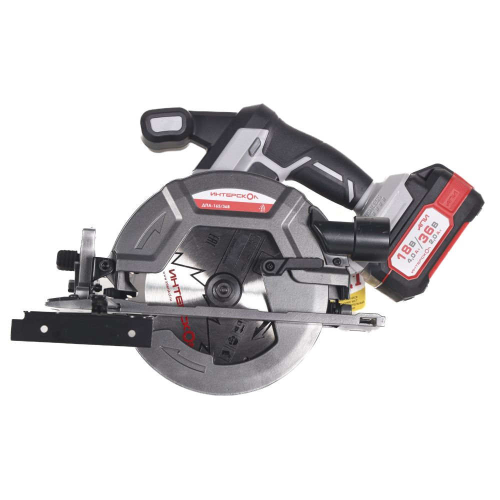 Аккумуляторная дисковая пила ИНТЕРСКОЛ ДПА-165/36В, 36 В, 165 мм, 5000 об/мин, с 2 АКБ 2 Ач и ЗУ, в кейсе (817.2.2.70)