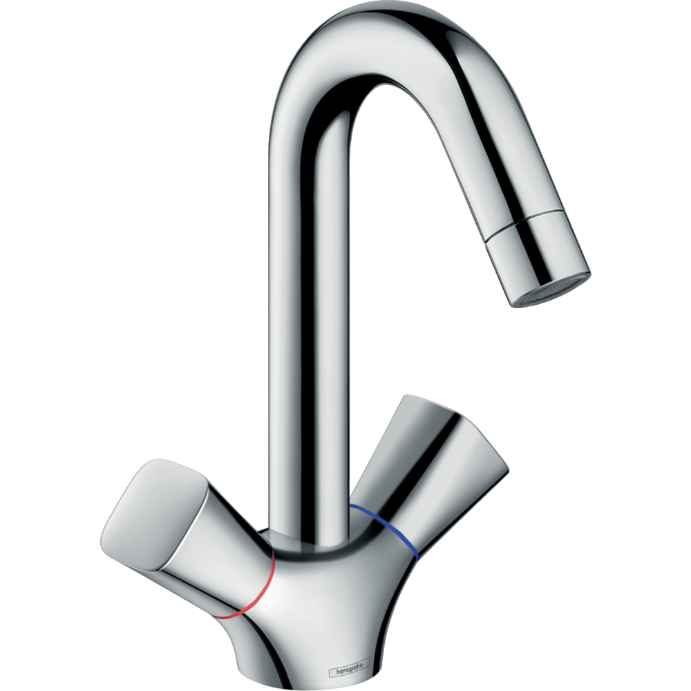 Смеситель для раковины hansgrohe Logis 150 двухвентильный с поворотным изливом без сливного гарнитура 71221000, хром
