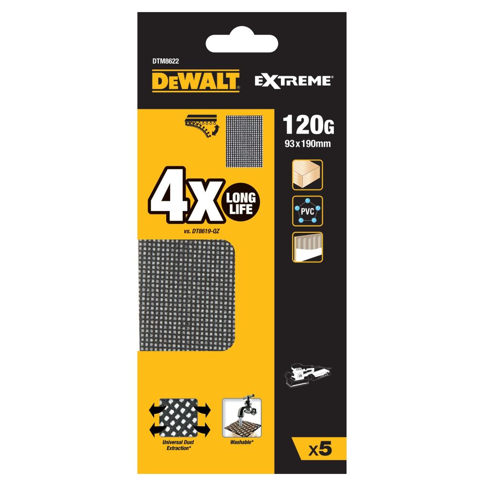 Сетчатый шлифлист DEWALT DTM8622, 93х190 мм, 120G, 5 шт. (DTM8622-QZ)